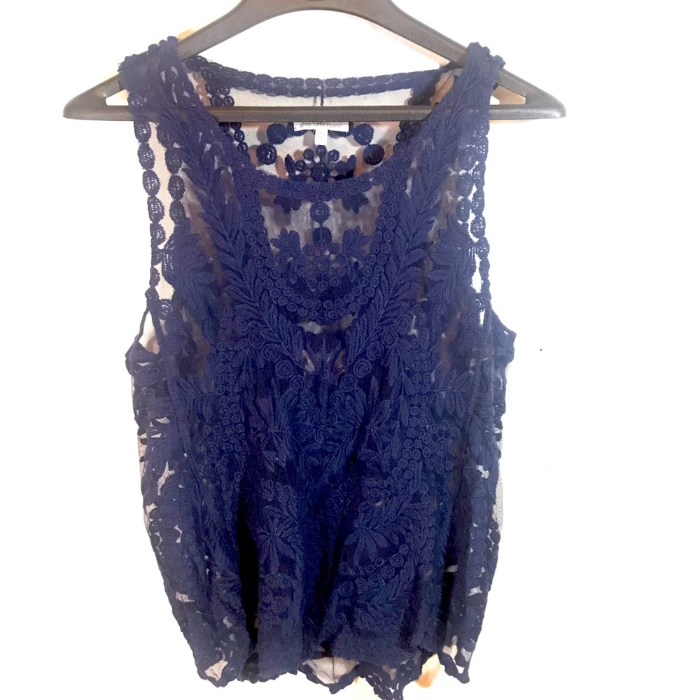 Charlotte Russe Dark Blue Sheer Lace Sleeveless Top